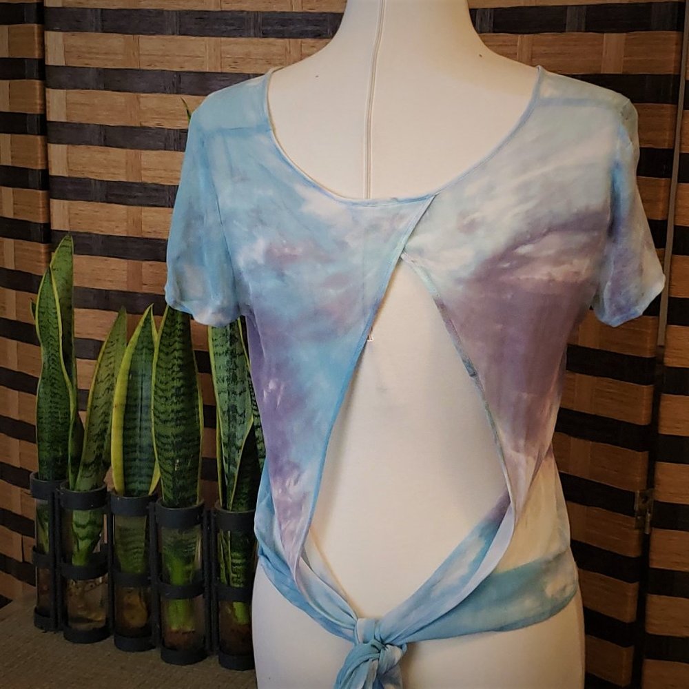 Sheer Tie Die layering chiffon top unique EUC M